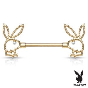Gold Plated Beaded Playboy Bunny Nipple Ring Set